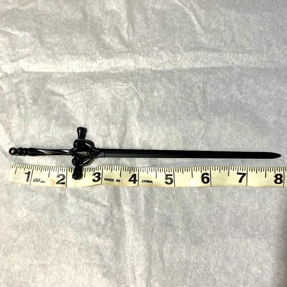 Gothic Deep Black Sword For Hair, engraved details unique design, hair accessory - Picture 5 of 5